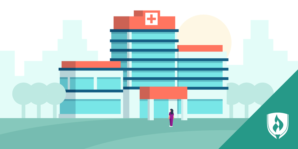 一名医护人员站在医院外的插图。